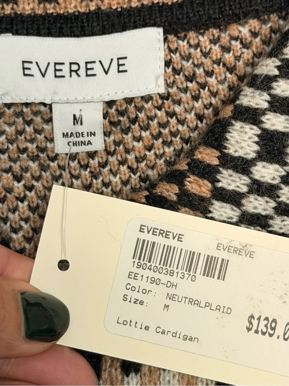 Evereve Black and Beige Checked Cardigan Jacket - Picture 4 of 4
